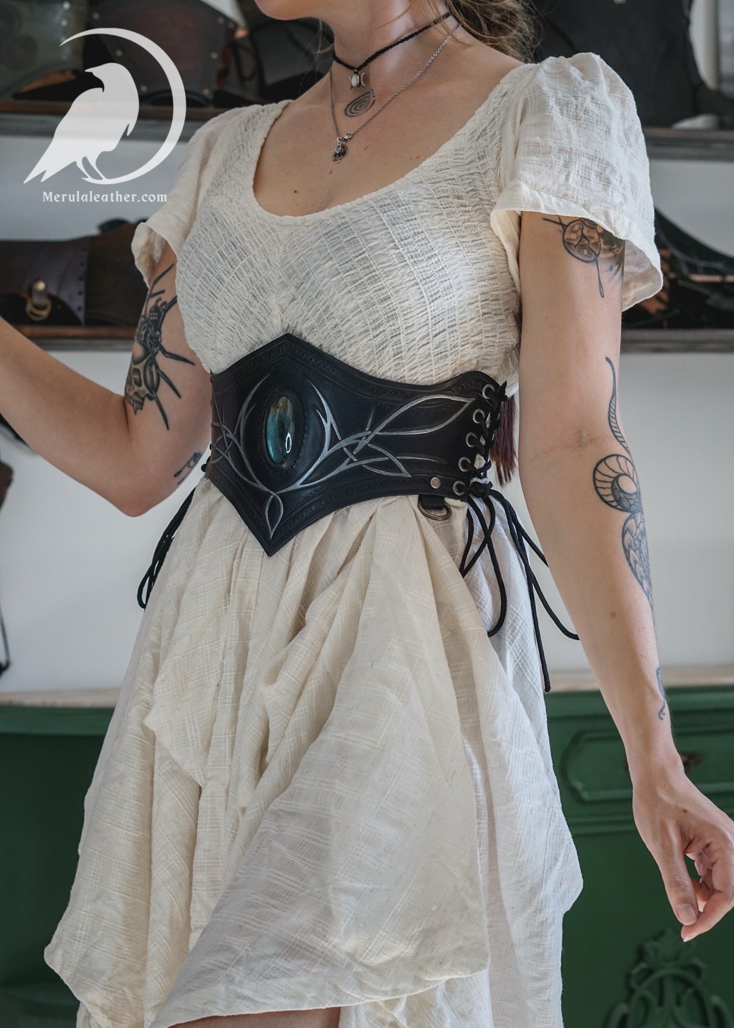 Midnight elvish leather corset belt