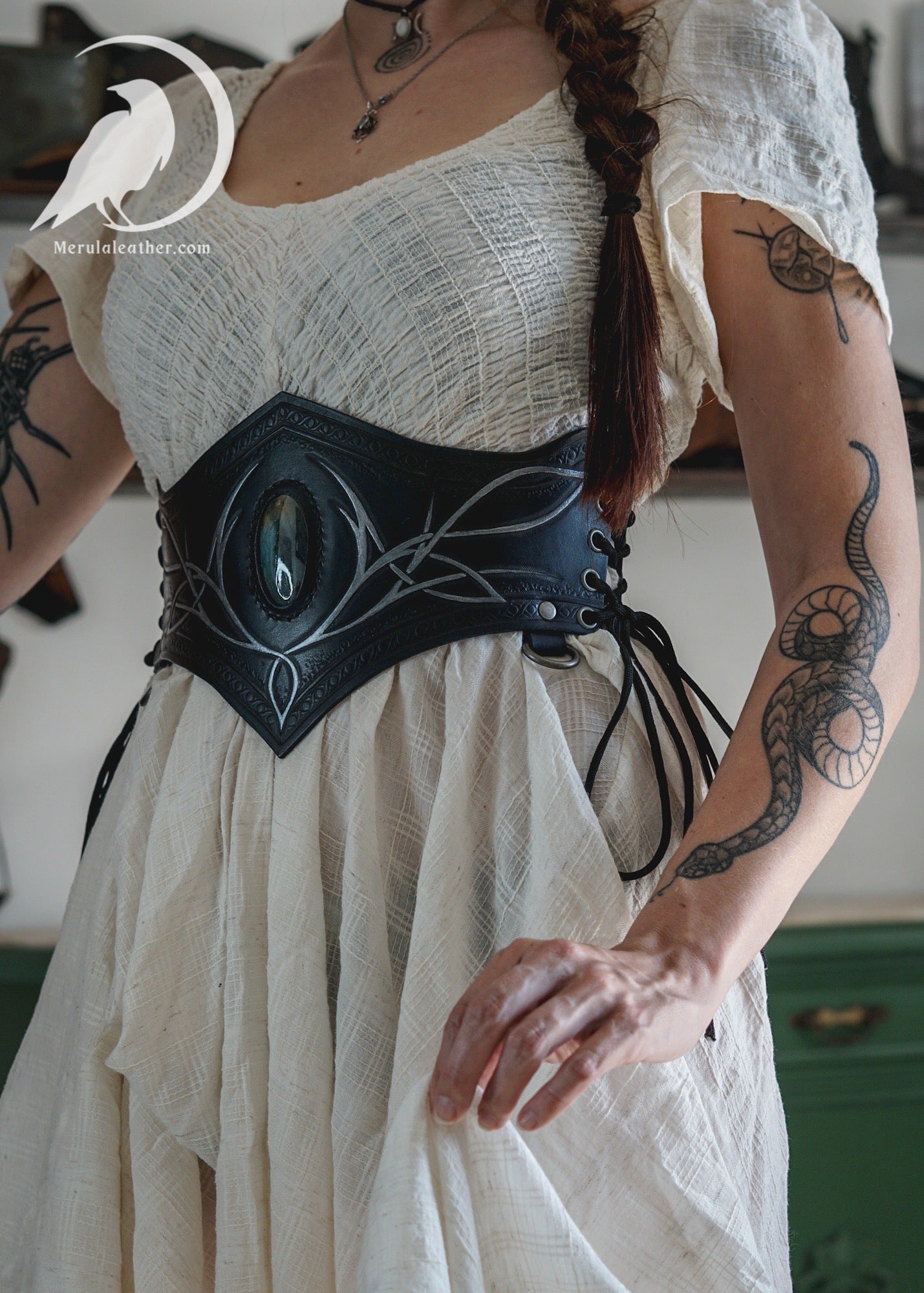 Midnight elvish leather corset belt
